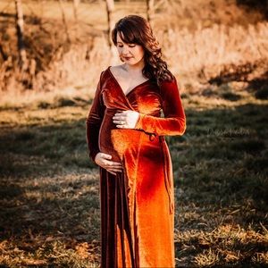 Burnt Orange velvet wrap dress